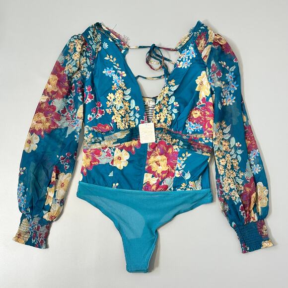 Free People Intimately Wanderlust Floral Print Bodysuit in Blue Jade Combo - Picture 5 of 11